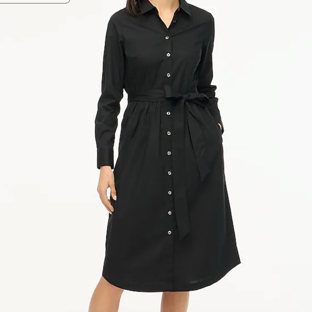 J. Crew Factory Black Long Sleeve Poplin Shirt Dress!